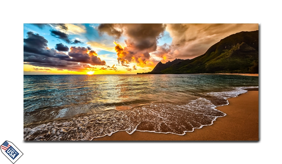 Golden Shoreline Sunset - Coastal Serenity Wall Art