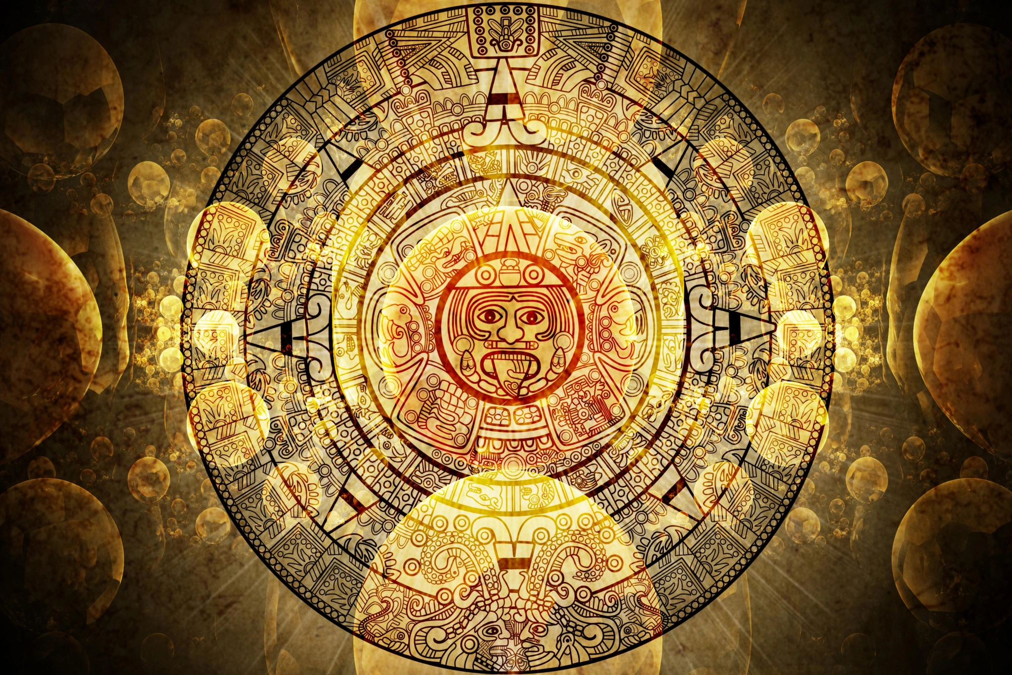 Golden Aztec Calendar - Ancient Wall Art