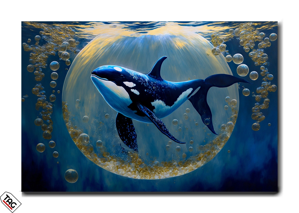 Orca in a Celestial Bubble - Mesmerizing Marine Art
